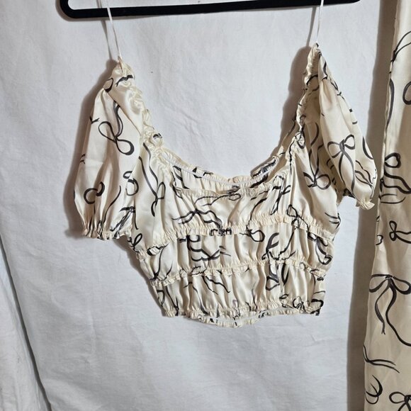 Zara Cream and Black Wide Leg Pants & Top Set - Picture 9 of 11